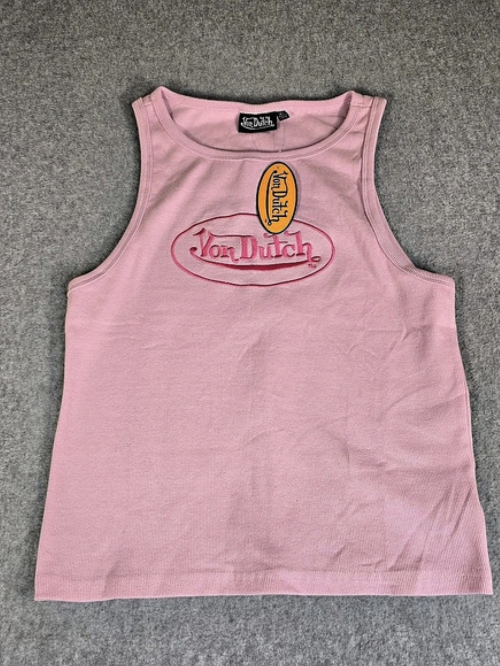 Von Dutch Pink Ribbed Logo Tank Top XL NWT Y2K Style